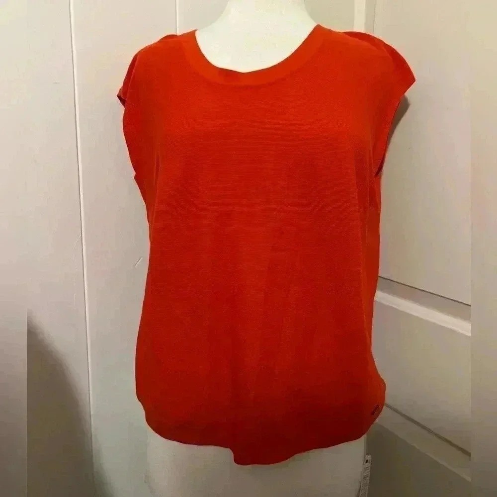 AKRIS $1113 Top Blouse‎ Cotton Poppy Orange Red Luxury Knit